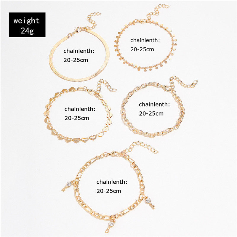 5 Pcs Fashion Gold Color Anklets