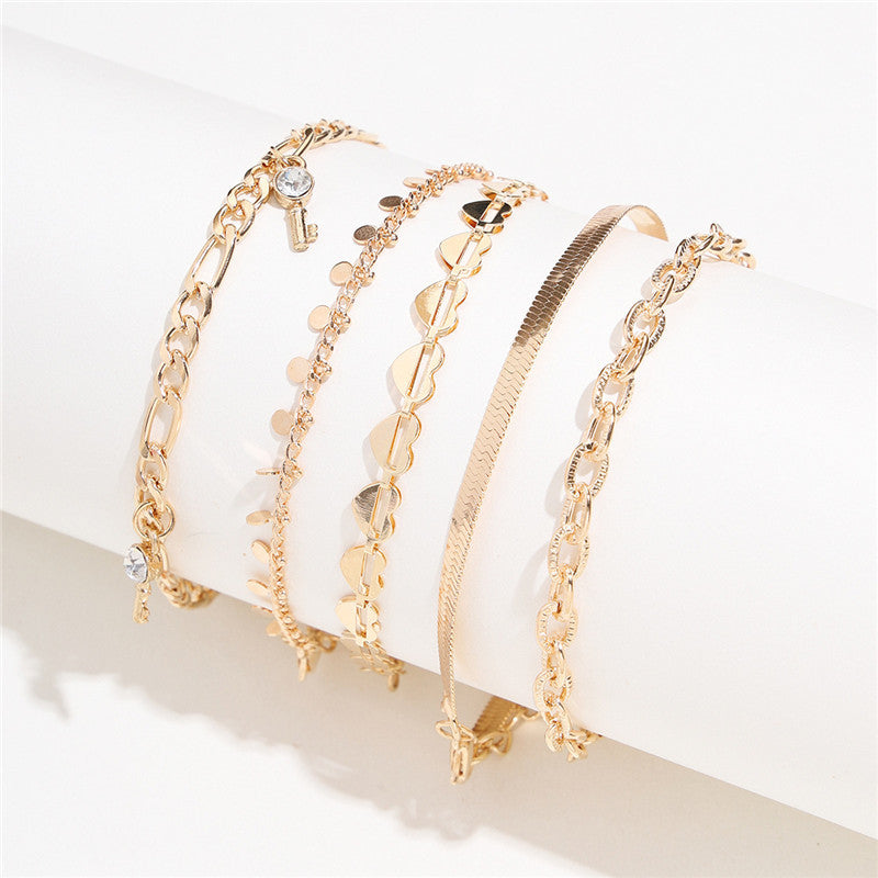 5 Pcs Fashion Gold Color Anklets