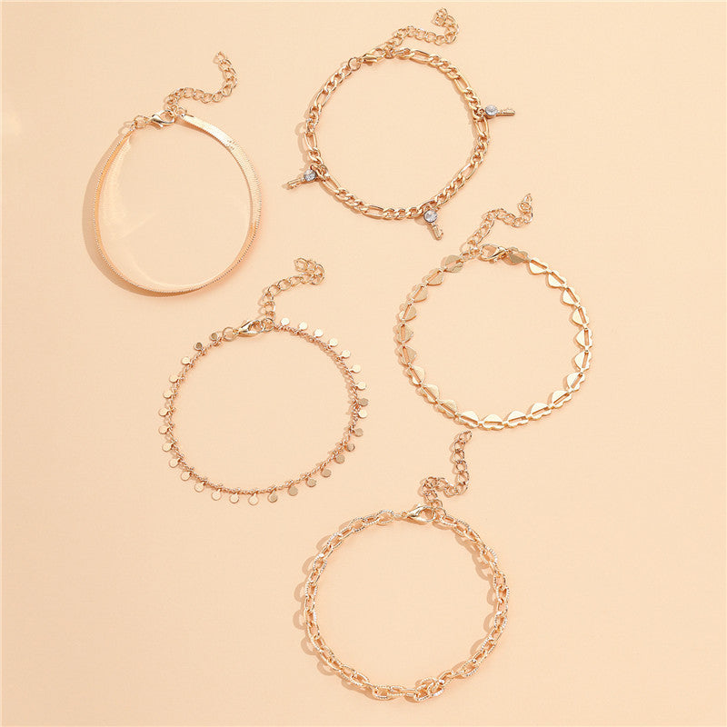5 Pcs Fashion Gold Color Anklets