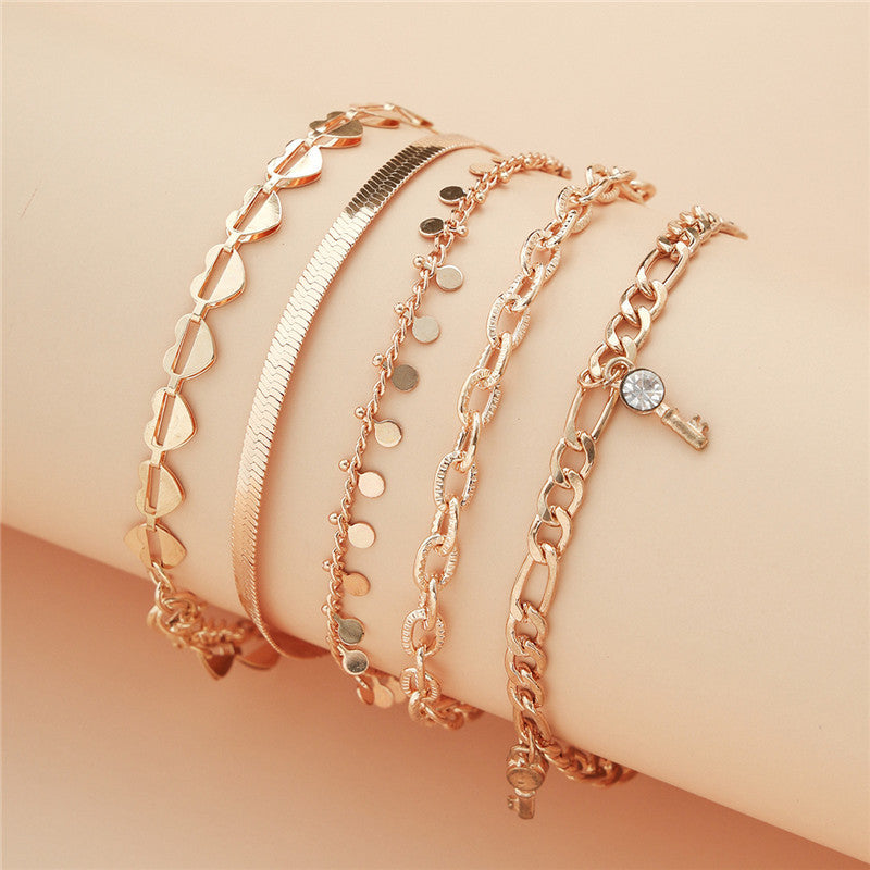 5 Pcs Fashion Gold Color Anklets