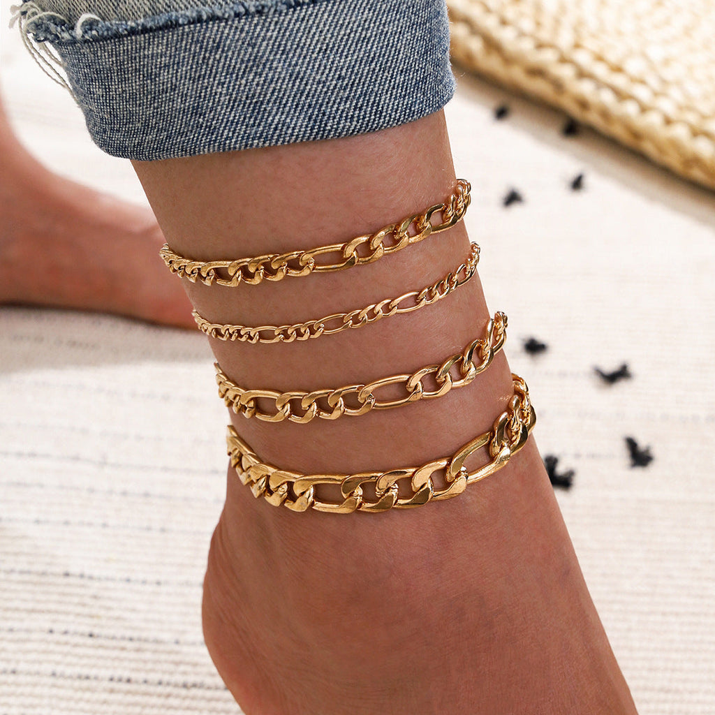 5 Pcs Fashion Gold Color Anklets